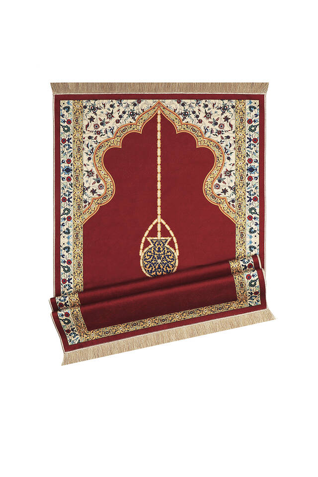 Burgundy Velvet Carpet Prayer Rug - 4