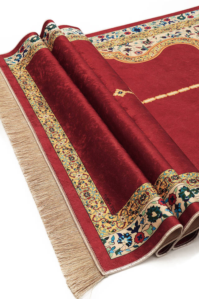 Burgundy Velvet Carpet Prayer Rug - 3