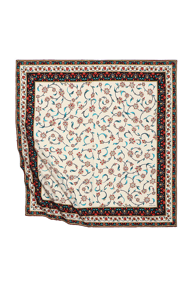 Burgundy Wildflower Pattern Silky Square Scarf 