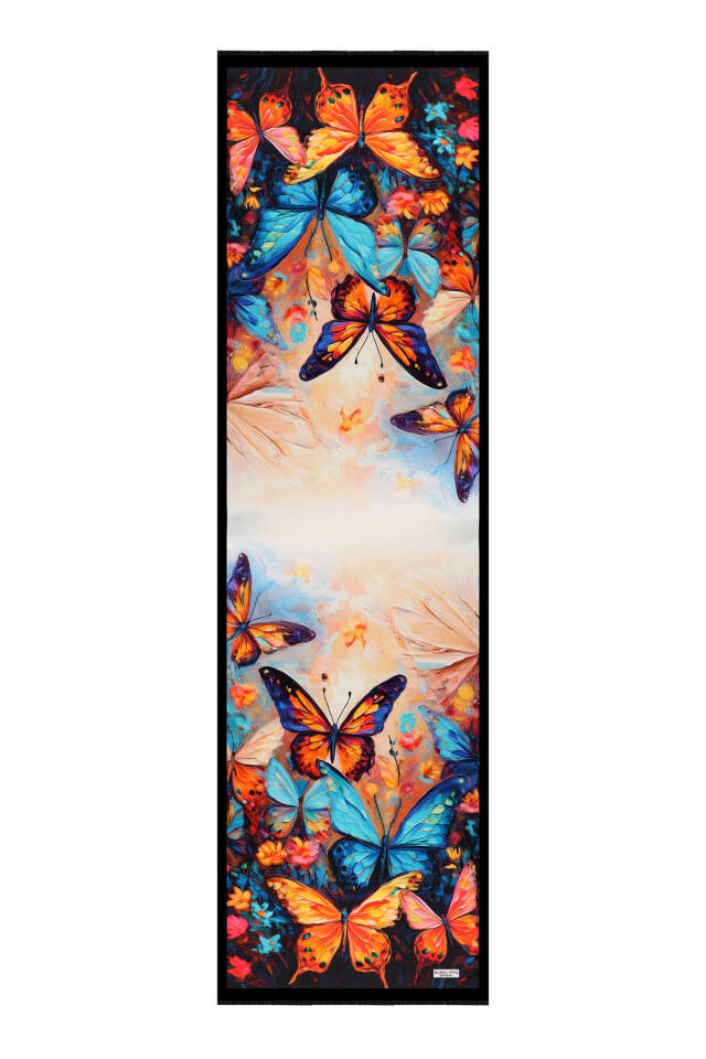 Turquoise Butterfly Pattern Silk Scarf - 4
