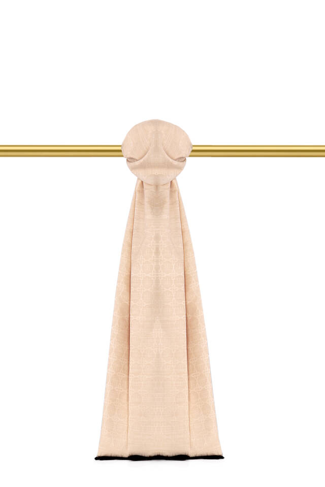 Cream Butterfly Monogram Pattern Silk Cotton Shawl - Bursa İpek