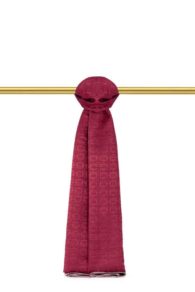 Burgundy Butterfly Monogram Pattern Silk Cotton Shawl - 1