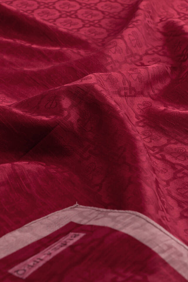 Burgundy Butterfly Monogram Pattern Silk Cotton Shawl - 4