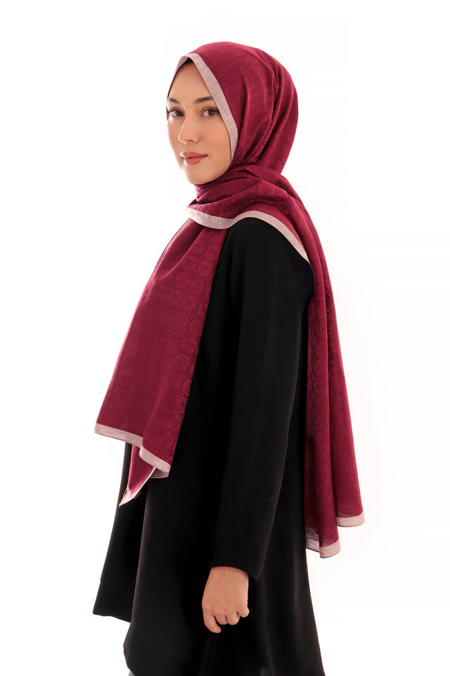 Burgundy Butterfly Monogram Pattern Silk Cotton Shawl - 2