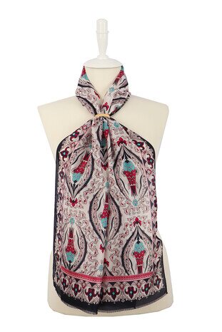 Lacivert Pudra Büyük Lale Vual İpek Fular 