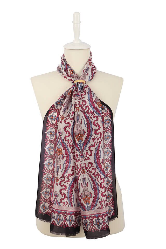 Mürdüm Gül Kurusu Büyük Lale Vual İpek Fular 