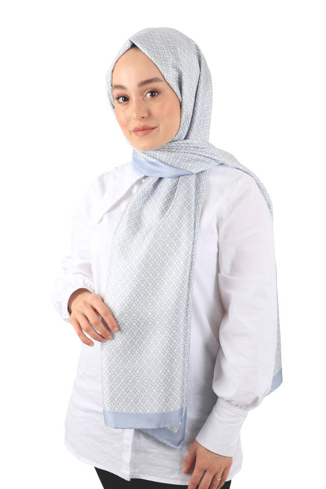 Buz Mavi Petek Desen Twill İpek Şal - 3