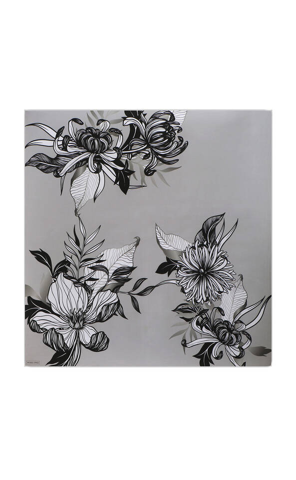 Gri Çağla Desen Twill İpek Eşarp - 2