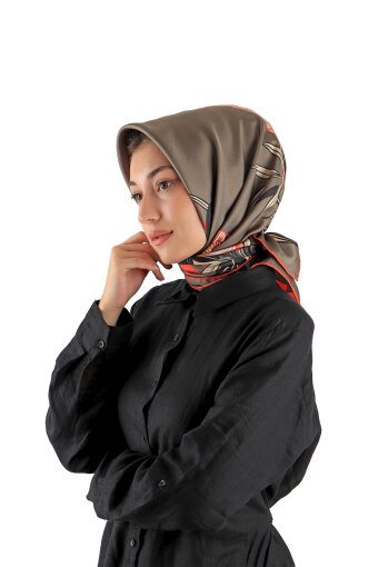 Haki Çağla Desen Twill İpek Eşarp 