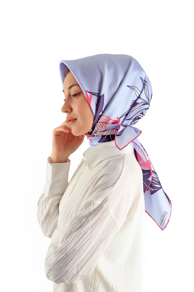 Lila Çağla Desen Twill İpek Eşarp 