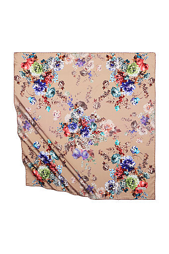 Camel Begonia Pattern Silky Square Scarf 
