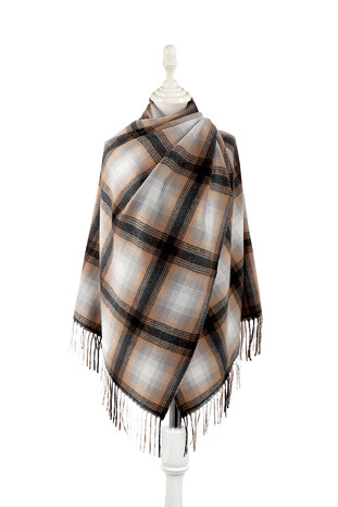 Camel Black Patterned Winter Shawl 