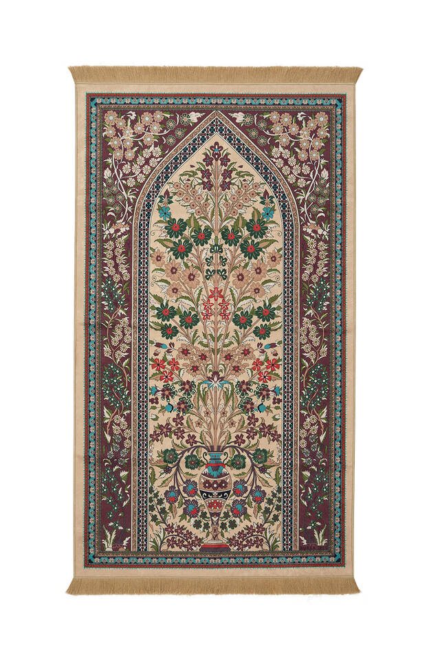 Camel Velvet Carpet Prayer Rug - Bursa İpek