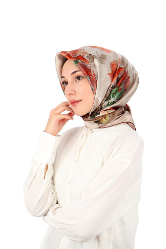 Burgundy Camellia Pattern Sura Silk Scarf 