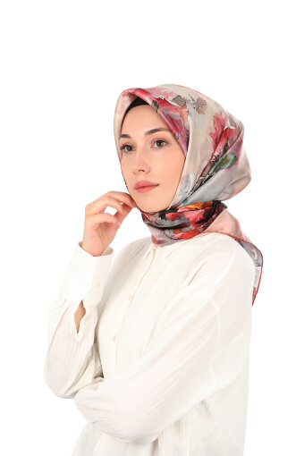 Dark Salmon Camellia Pattern Sura Silk Scarf 