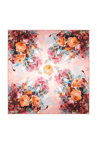Dark Salmon Camellia Pattern Sura Silk Scarf 