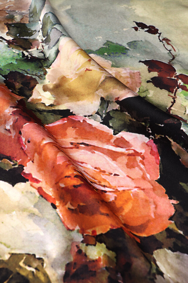 Green Camellia Pattern Sura Silk Scarf - 4