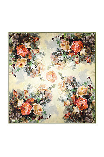 Green Camellia Pattern Sura Silk Scarf 