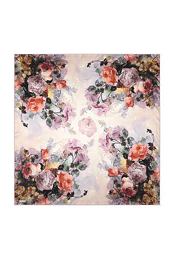 Lilac Camellia Pattern Sura Silk Scarf 