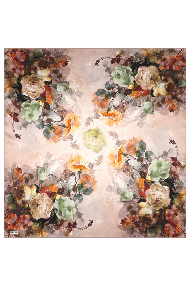Mink Camellia Pattern Sura Silk Scarf - 3