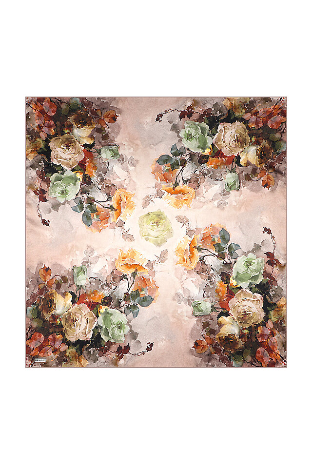 Mink Camellia Pattern Sura Silk Scarf 