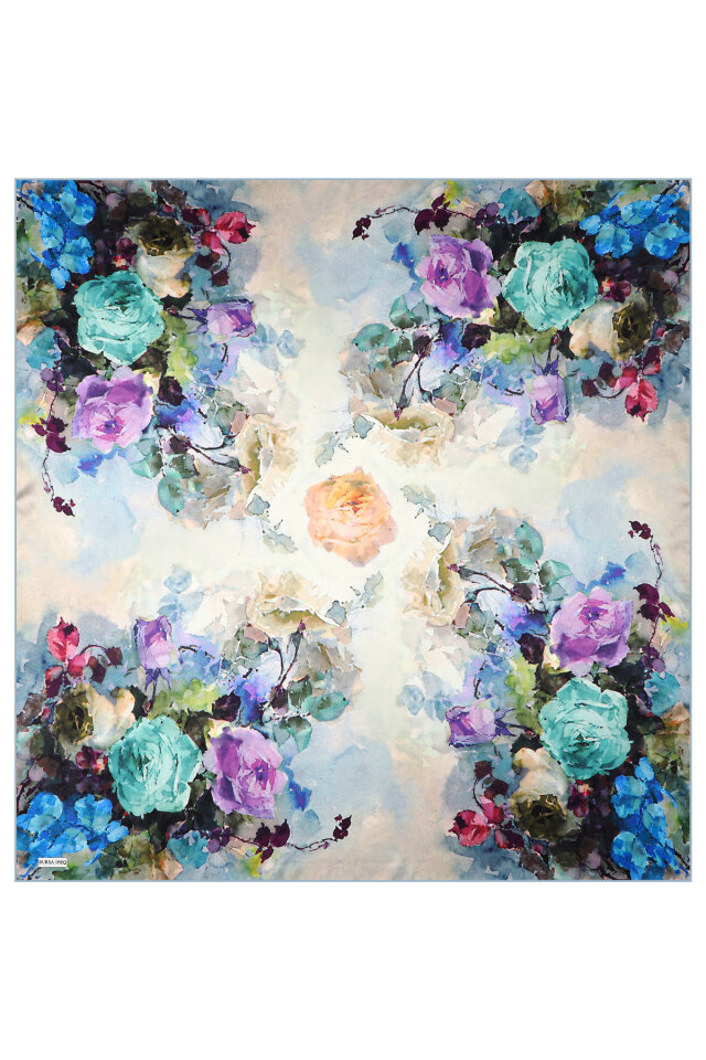 Mint Camellia Pattern Sura Silk Scarf - 3