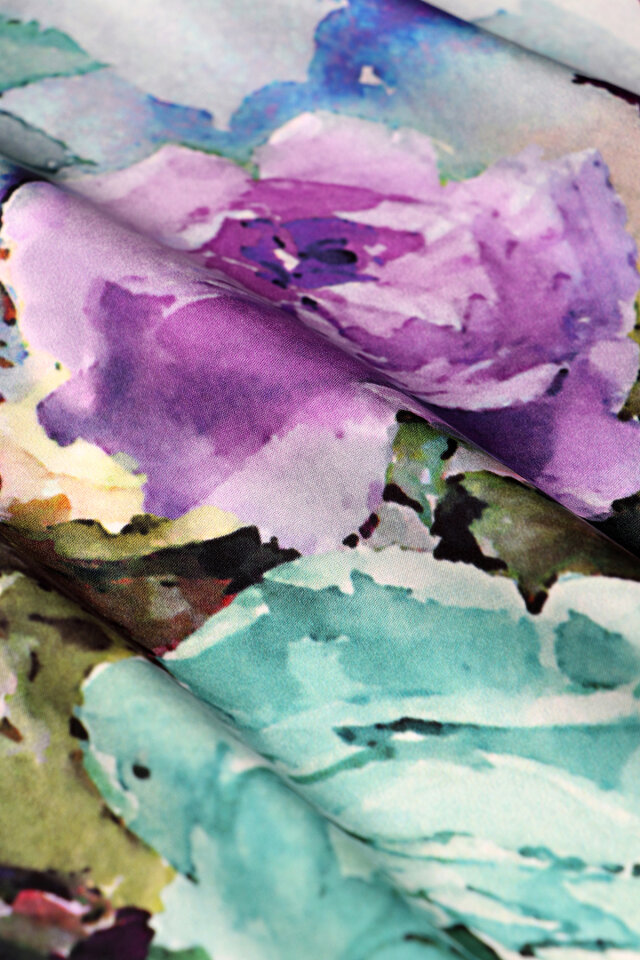 Mint Camellia Pattern Sura Silk Scarf - 4