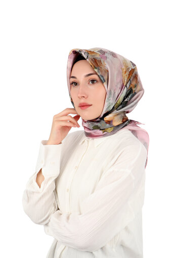 Pink Camellia Pattern Sura Silk Scarf 