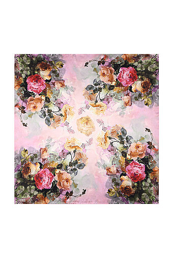 Pink Camellia Pattern Sura Silk Scarf 