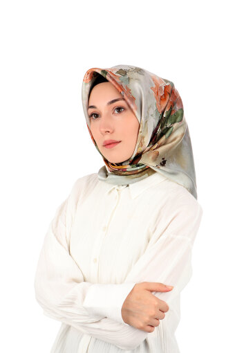 Aqua Green Camellia Pattern Sura Silk Scarf 