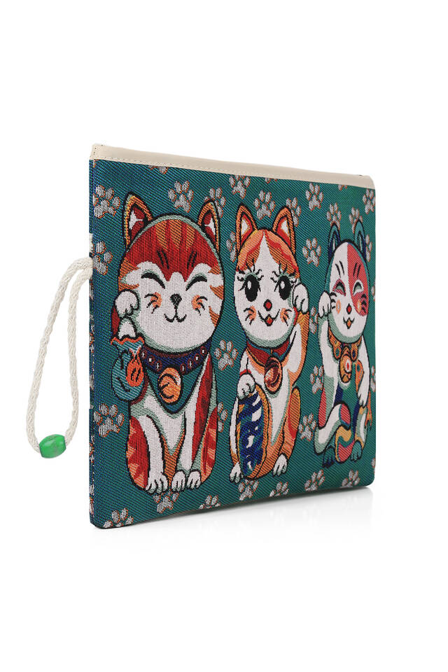 Cat Pattern Tapestry Handbag - 3