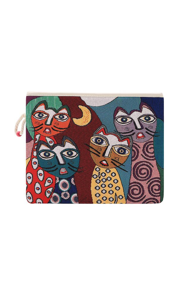 Cat Pattern Tapestry Handbag - Bursa İpek