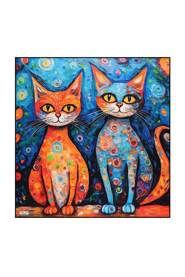 Orange Cat Pattern Silk Handkerchief - Bursa İpek