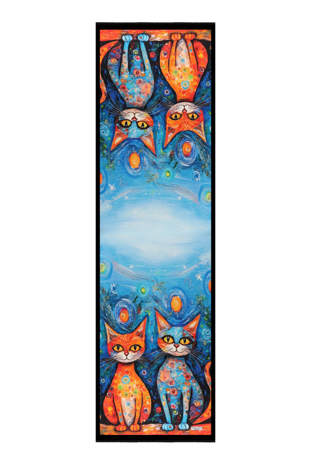 Orange Cat Pattern Silk Scarf - 4