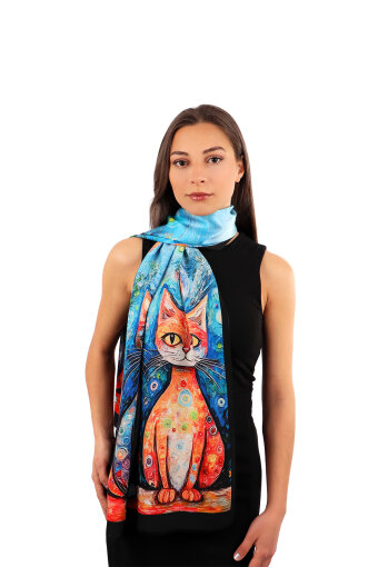 Orange Cat Pattern Silk Scarf 