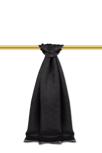 Black Chain Monogram Pattern Silk Shawl 