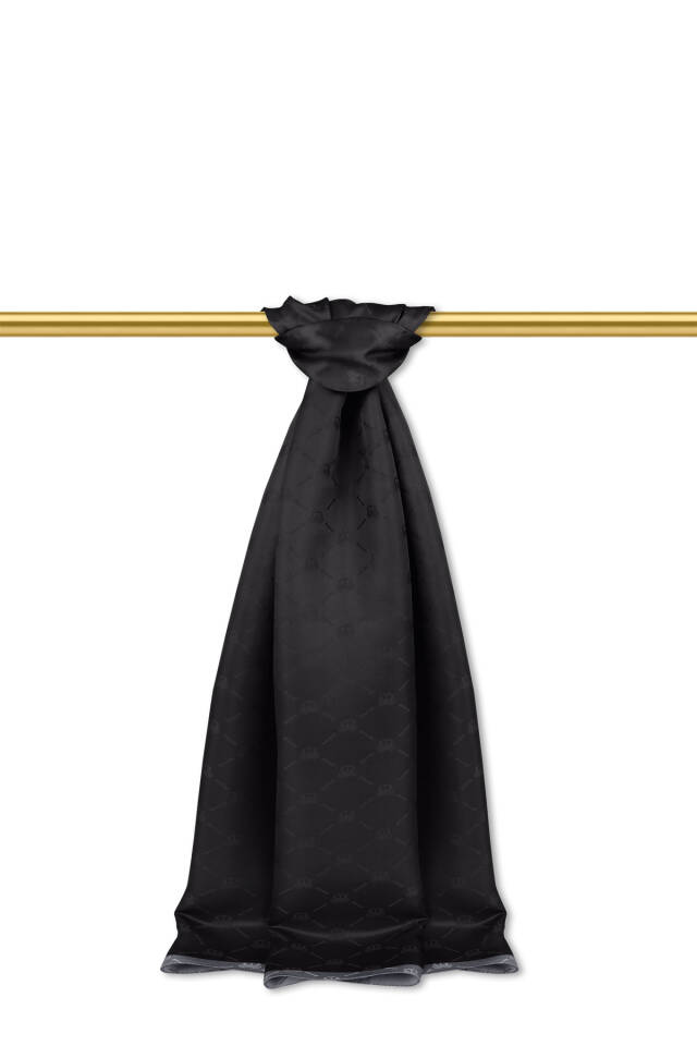 Black Chain Monogram Pattern Silk Shawl 
