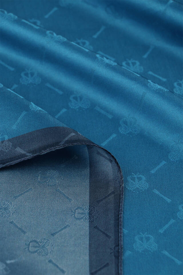 Petrol Blue Chain Monogram Pattern Silk Shawl - 5