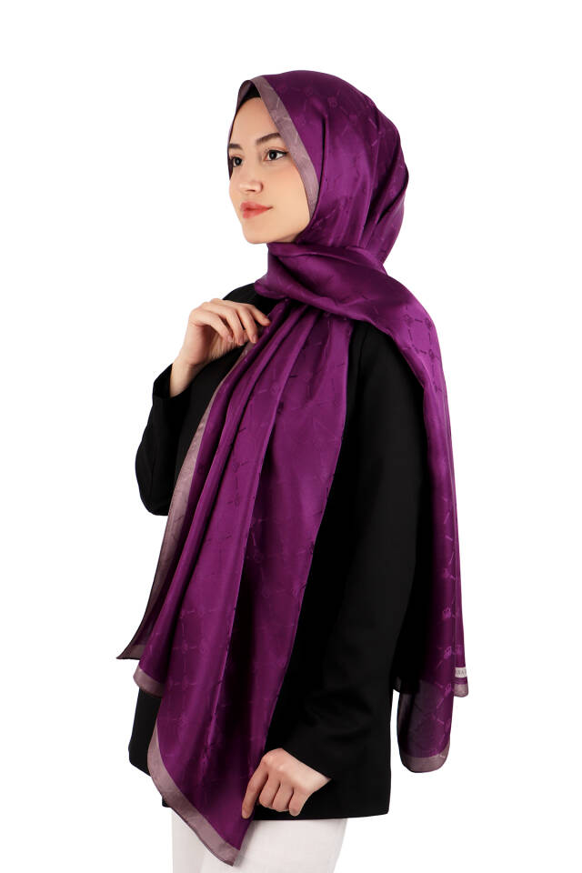 Purple Chain Monogram Pattern Silk Shawl - 2