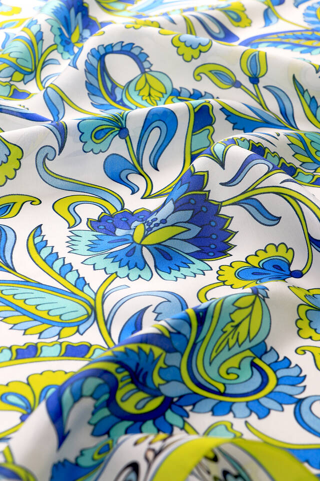 Asit Yeşil Çiçek Desen Vual İpek Eşarp - 4