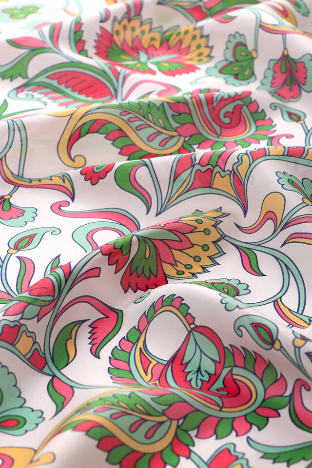 Fuşya Çiçek Desen Vual İpek Eşarp - 4