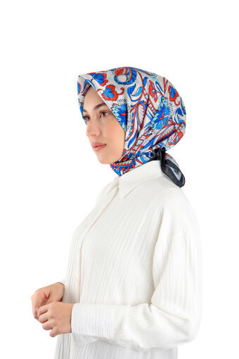 Gri Çiçek Desen Vual İpek Eşarp 