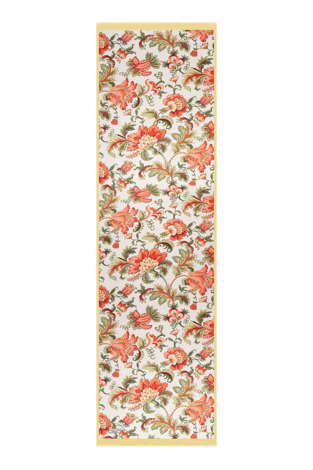 Asit Yeşil Çiçek Desen Vual İpek Fular - 4