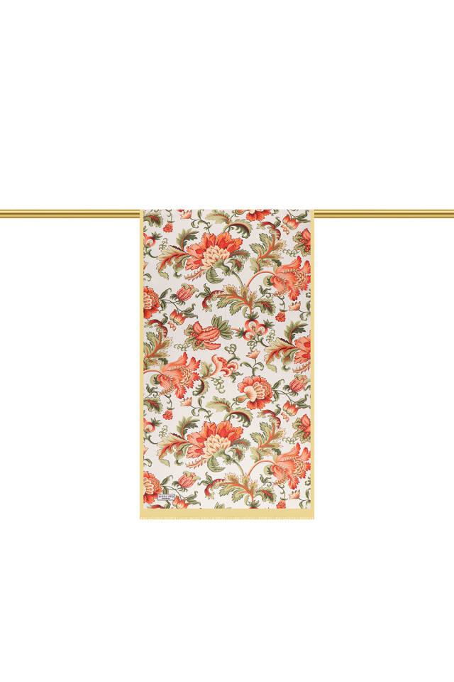 Asit Yeşil Çiçek Desen Vual İpek Fular - 3