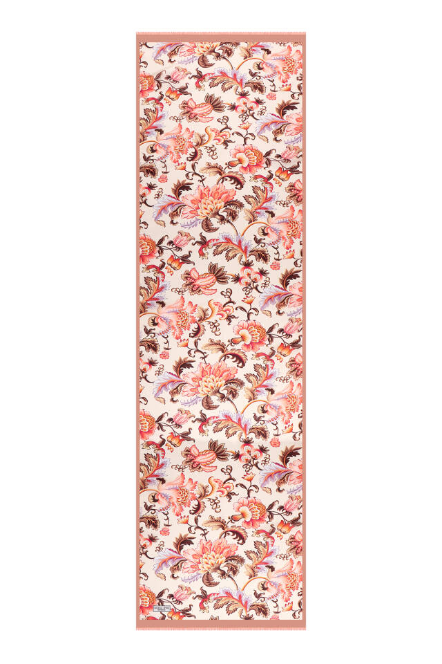 Kahverengi Çiçek Desen Vual İpek Fular - 4