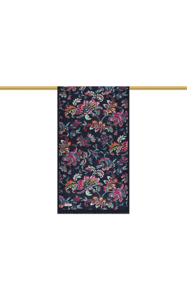 Lacivert Çiçek Desen Vual İpek Fular - 3