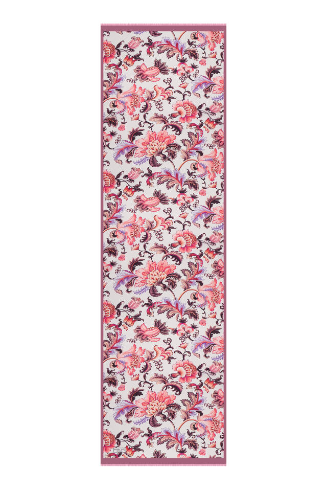 Mürdüm Çiçek Desen Vual İpek Fular - 4