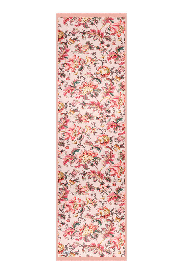 Somon Çiçek Desen Vual İpek Fular - 4