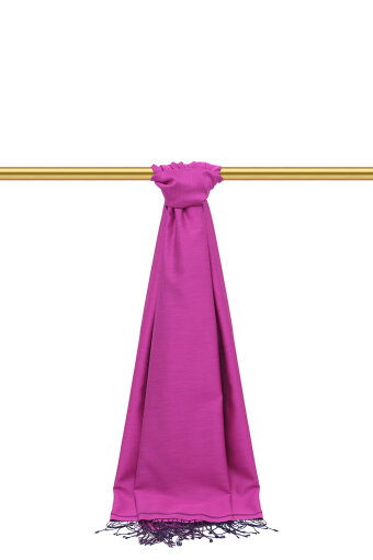 Fuşya Lacivert Çift Taraflı İpek Şal 