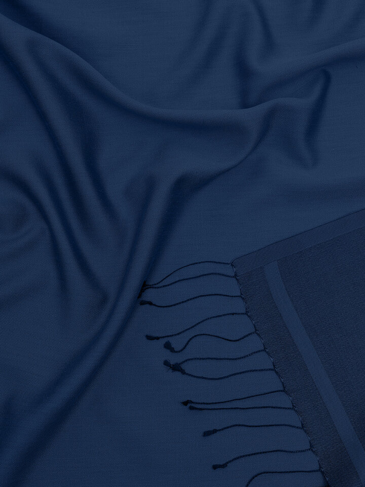 Gece Mavi Lacivert Çift Taraflı İpek Şal - 3